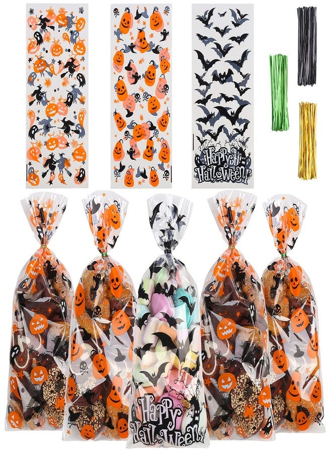 LOKIPA Halloween Cellophane Treat Candy Bags, 150 Pieces - Gift Goody Snack Sweet Bags with Twist Ties for Party Supply (3 Styles) - Image 2
